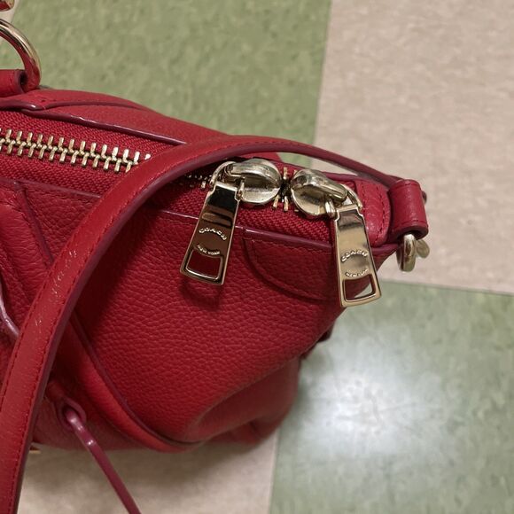 Coach Prairie True Red Pebbled Leather Convertible Chain Satchel Gold - Picture 14 of 16